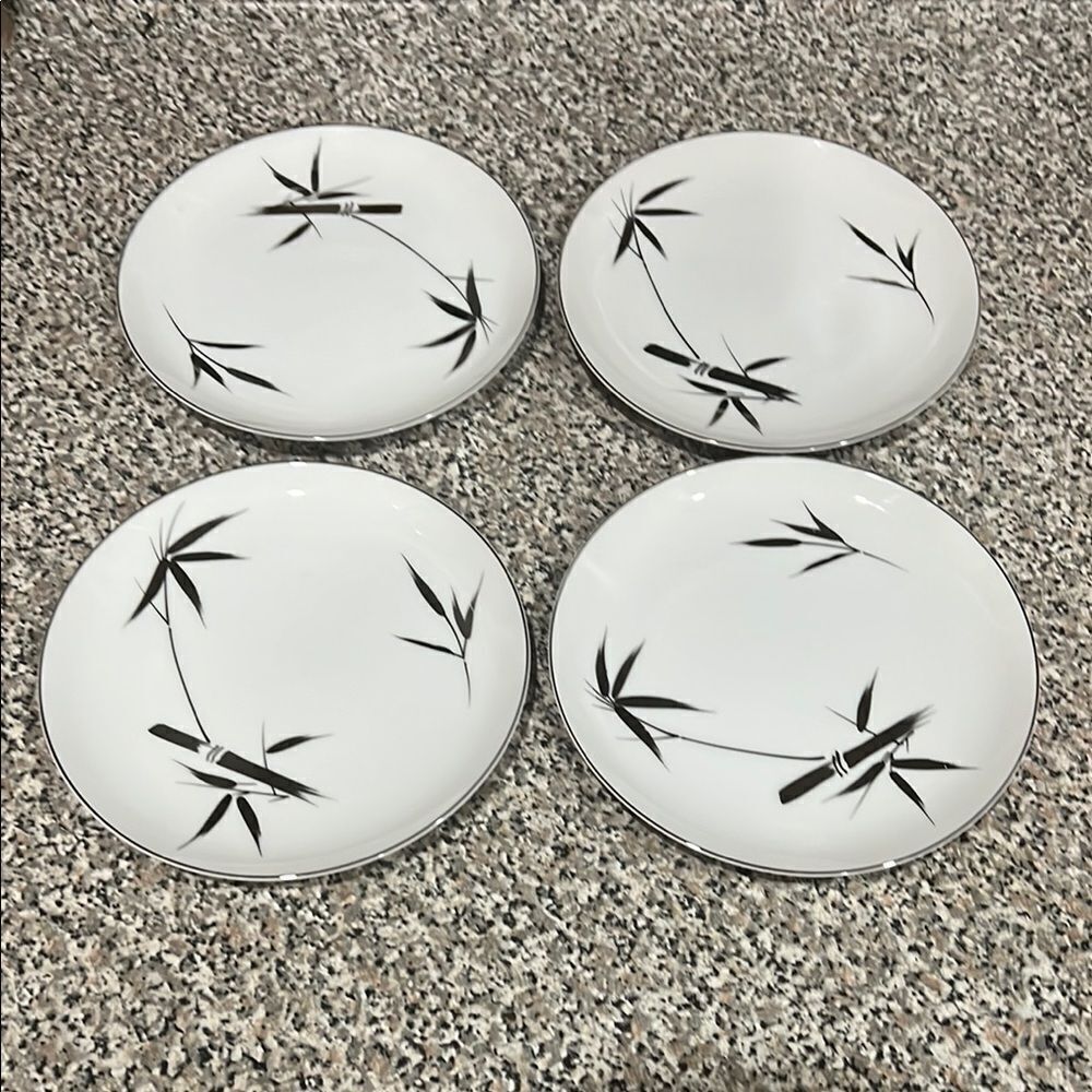 Cordon Bleu Elegance 5183 White Gold Bamboo 7 1/2 In Salad Saucers Plates Set 4